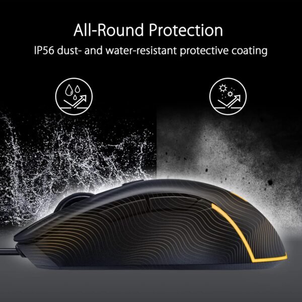 ASUS TUF Gaming M3 Gen II Gaming Mouse, Wired, 59g Lightweight, IP56 dust & Water Resistance, Antibacterial Guard, 8K DPI Optical Sensor, 6 Programmable Buttons, Teflon Mouse feet, Black - Image 3