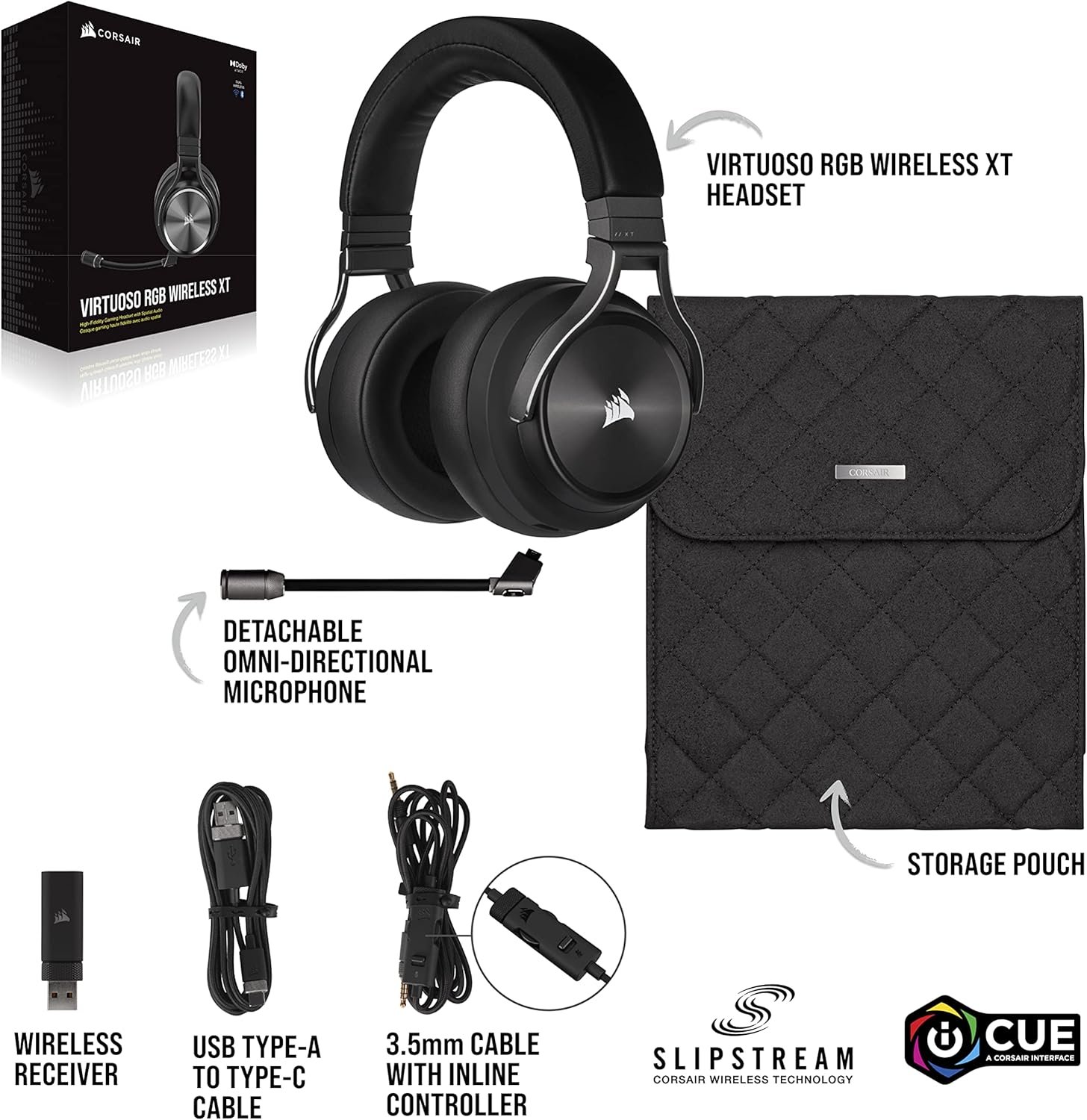 CORSAIR VIRTUOSO RGB WIRELESS XT Multiplatform Gaming Headset With Bluetooth – Dolby Atmos – Omni-Directional Microphone – iCUE Compatible – PC, Mac, PS5, PS4, Nintendo Switch, Mobile – Black - Image 6