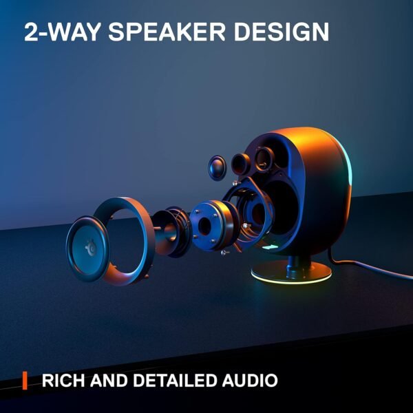 SteelSeries Arena 7 - Illuminated 2.1 Gaming Speakers – 2-Way Speaker Design – Powerful Bass, Subwoofer – USB, Aux, Optical, Wired – Bluetooth – PC, PlayStation, Mobile, Mac - UK Plug - Image 3