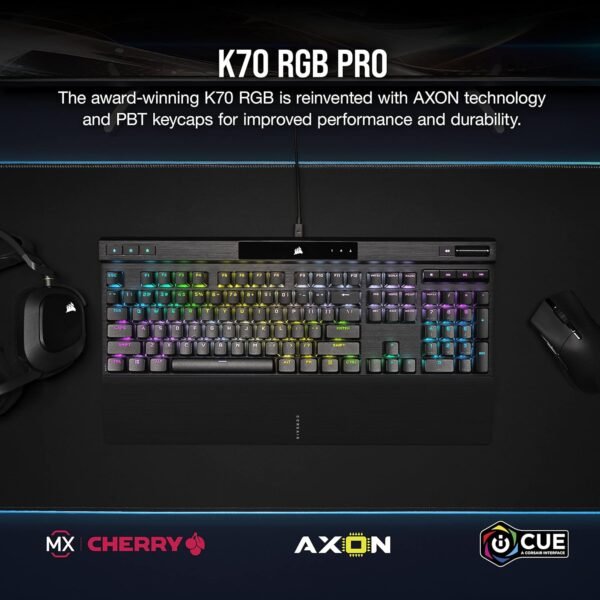 CORSAIR K70 RGB PRO Mechanical Wired Gaming Keyboard – Cherry MX Red Linear Switches, SOCD, PBT Double-Shot Keycaps, 8000Hz Hyper-Polling, NKRO, Anti-Ghosting, Tournament Switch, QWERTY UK – Black - Image 2