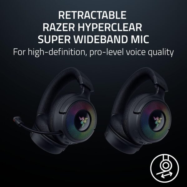 Razer Kraken V4 Wireless Gaming Headset: 2.4GHz, Bluetooth, USB - Super Wideband Mic - 40 mm Drivers - 9 Zone RGB Lighting - for PC, Mac, PS5, Nintendo Switch, Steam Deck, Smartphone - Black - Image 4