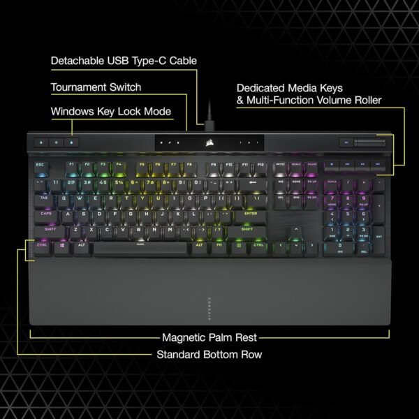 CORSAIR K70 RGB PRO Mechanical Wired Gaming Keyboard – Cherry MX Red Linear Switches, SOCD, PBT Double-Shot Keycaps, 8000Hz Hyper-Polling, NKRO, Anti-Ghosting, Tournament Switch, QWERTY UK – Black - Image 8