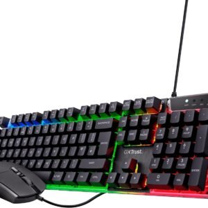 Trust Gaming Keyboard and Mouse Set GXT 838 Azor - Keyboard with QWERTY UK Layout, LED illumination, 8 Key Anti-Ghosting, 12 Multimedia Keys, 800–3000 DPI - Black