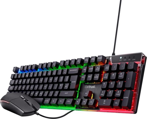 Trust Gaming Keyboard and Mouse Set GXT 838 Azor - Keyboard with QWERTY UK Layout, LED illumination, 8 Key Anti-Ghosting, 12 Multimedia Keys, 800–3000 DPI - Black