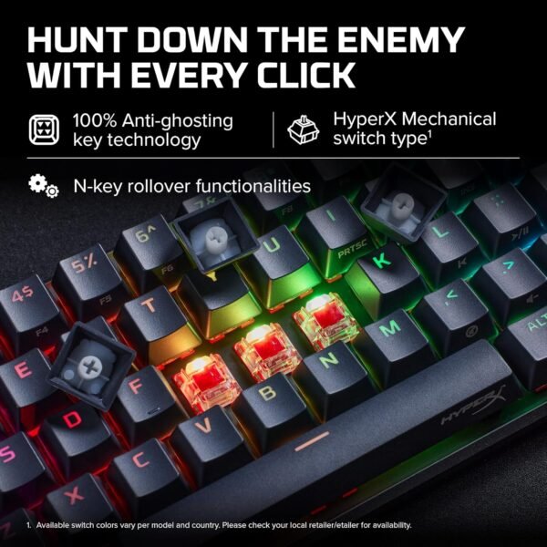 HYPERX 4P5D6AA Alloy Origins 65-Mechanical Gaming Keyboard-Ultra Compact 65% Form Factor – Red Switch (Linear)-Double shot PBT keycaps-RGB LED Backlit - Side Printed Secondary Functions,Black - Image 3