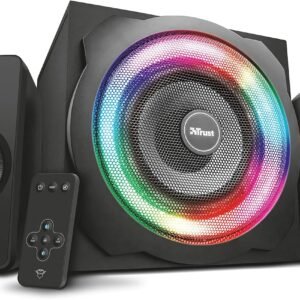 Trust Gaming GXT 629 Tytan RGB 2.1 PC Gaming Speaker System, Sound System with with Subwoofer, UK Plug, LED Illuminated RGB, 120 W Peak Power, Stereo Sound System - Black