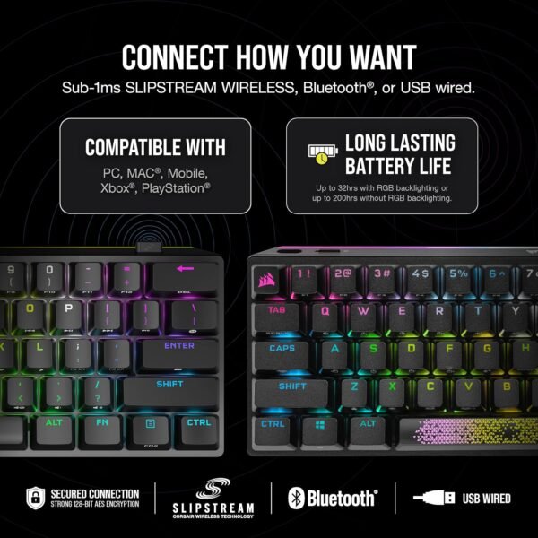 CORSAIR K70 PRO MINI WIRELESS RGB 60% Mechanical Gaming Keyboard – Swappable CHERRY MX RED Switches – PBT Double-Shot Keycaps – iCUE Compatible – PC, Mac, PS5, PS4, Xbox – QWERTY UK – Black - Image 4