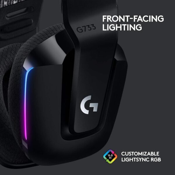 Logitech G G733 LIGHTSPEED Wireless Gaming Headset with suspension headband, LIGHTSYNC RGB, Blue VO!CE mic technology and PRO-G audio drivers, Lightweight, 29 Hour battery life, 20m range - Black - Image 4