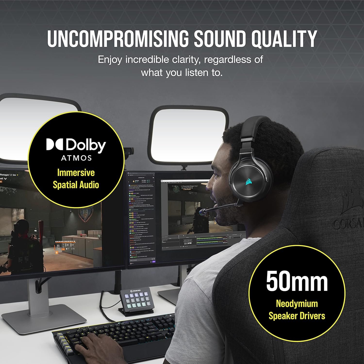 CORSAIR VIRTUOSO RGB WIRELESS XT Multiplatform Gaming Headset With Bluetooth – Dolby Atmos – Omni-Directional Microphone – iCUE Compatible – PC, Mac, PS5, PS4, Nintendo Switch, Mobile – Black - Image 4