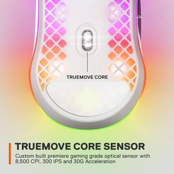 SteelSeries Aerox 3 - Holey RGB Gaming Mouse - Ultra-lightweight Water Resistant Design - 8,500 DPI TrueMove Core Optical Sensor - Snow - Image 8