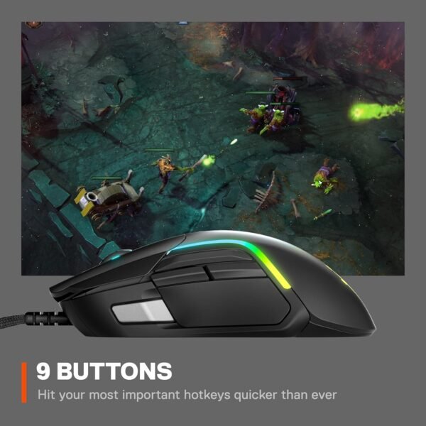 SteelSeries Rival 5 - Gaming Mouse – FPS, MOBA, MMO, Battle Royale – 18,000 CPI TrueMove Air Optical Sensor – 9 Programmable Buttons – 85 g Competitive Weight, Black - Image 9