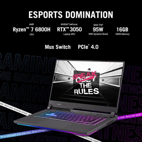 ASUS ROG Strix G15 (2022) Gaming Laptop, 15” 16:10 FHD 144Hz, GeForce RTX 3050, AMD Ryzen™ 7 6800H/HS, 16GB DDR5, 512GB PCIe SSD, Wi-Fi 6E, Windows 11, G513RC-ES73, Eclipse Gray - Image 2