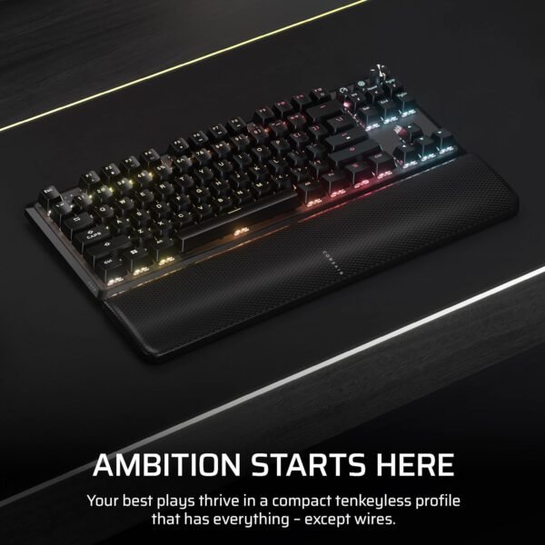 CORSAIR K70 CORE TKL WIRELESS RGB Tenkeyless Mechanical Gaming Keyboard – Pre-Lubed MLX Red v2 Linear Switches, SOCD, ABS Double-Shot Keycaps, Sound Dampening, 1000Hz Polling, QWERTY UK – Black - Image 2