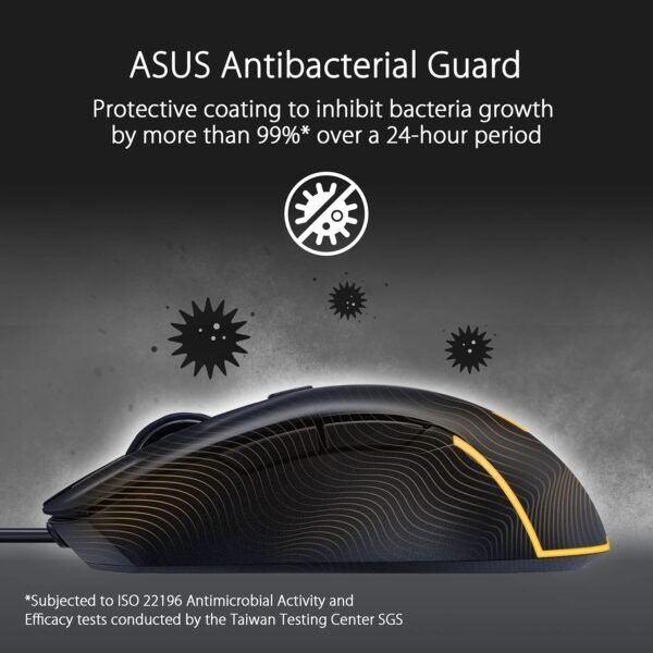 ASUS TUF Gaming M3 Gen II Gaming Mouse, Wired, 59g Lightweight, IP56 dust & Water Resistance, Antibacterial Guard, 8K DPI Optical Sensor, 6 Programmable Buttons, Teflon Mouse feet, Black - Image 4