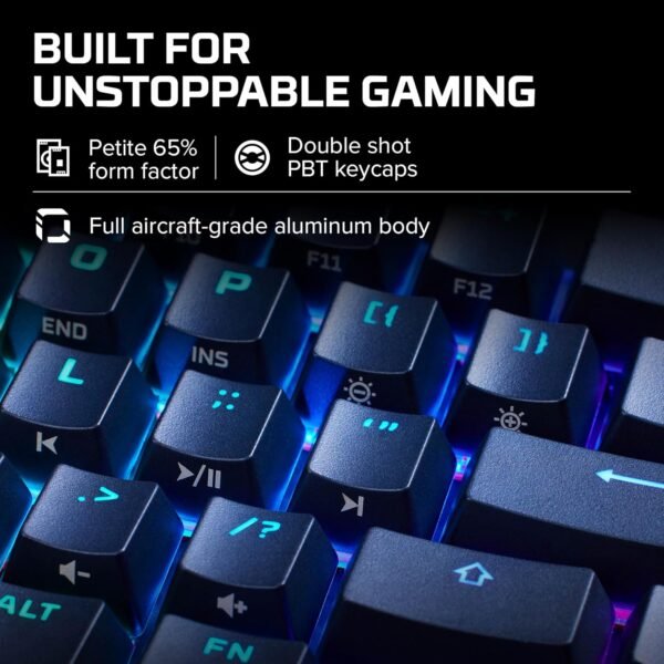 HYPERX 4P5D6AA Alloy Origins 65-Mechanical Gaming Keyboard-Ultra Compact 65% Form Factor – Red Switch (Linear)-Double shot PBT keycaps-RGB LED Backlit - Side Printed Secondary Functions,Black - Image 5