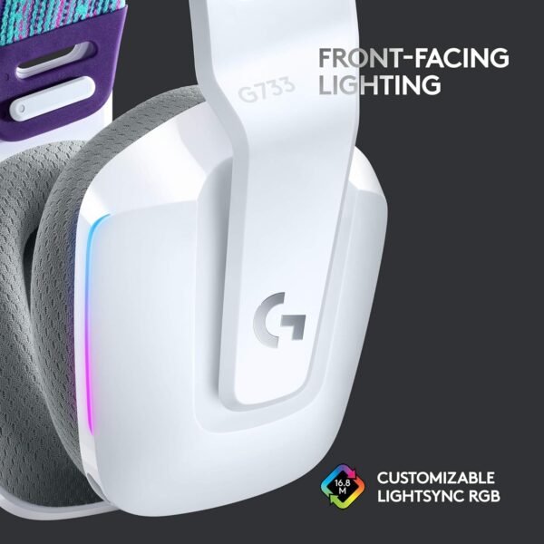 Logitech G733 LIGHTSPEED Wireless Gaming Headset with suspension headband, LIGHTSYNC RGB, Blue VO!CE mic technology and PRO-G audio drivers, Lightweight, 29 Hour battery life, 20m range - White - Image 4