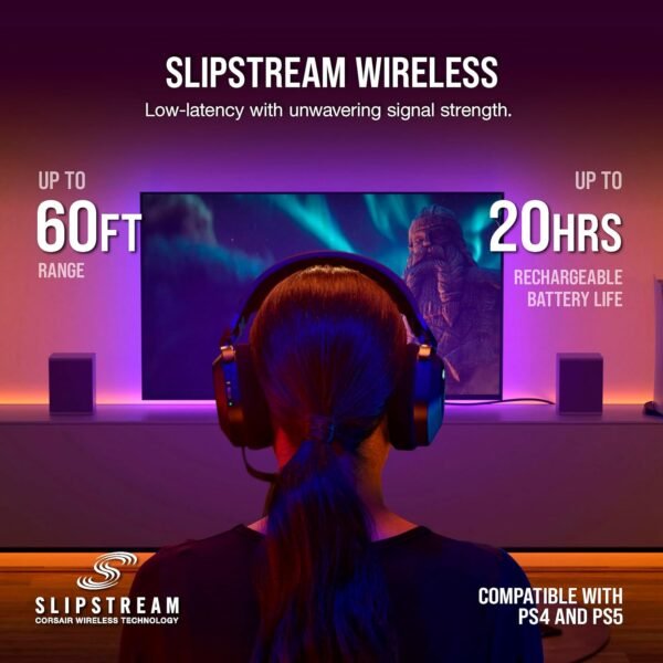 CORSAIR HS80 RGB Over Ear WIRELESS Multiplatform Gaming Headset – Dolby Atmos – Omni-Directional Microphone – iCUE Compatible – PC, Mac, PS5, PS4 – Carbon - Image 6