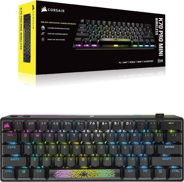 CORSAIR K70 PRO MINI WIRELESS RGB 60% Mechanical Gaming Keyboard – Swappable CHERRY MX RED Switches – PBT Double-Shot Keycaps – iCUE Compatible – PC, Mac, PS5, PS4, Xbox – QWERTY UK – Black - Image 9