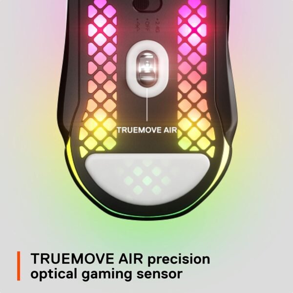 SteelSeries Aerox 5 Wireless - Holey RGB Gaming Mouse - Ultra-lightweight Water Resistant Design - 9 Buttons - Lag-free 2.4GHz / Bluetooth Wireless - 18K DPI TrueMove Air Optical Sensor - Image 8