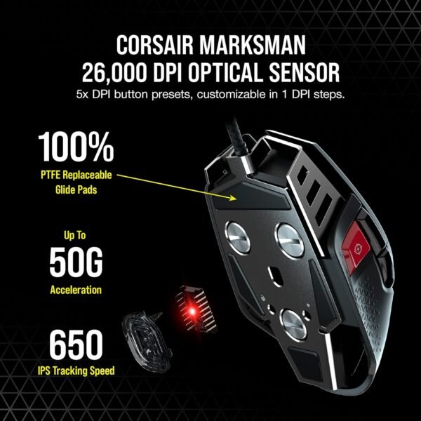 CORSAIR M65 RGB ULTRA Wired Tunable FPS Gaming Mouse – 26,000 DPI – Optical Switches – Weight System – AXON Hyper-Processing Technology – iCUE Compatible – PC, Mac, PS5, PS4, Xbox – Black - Image 4