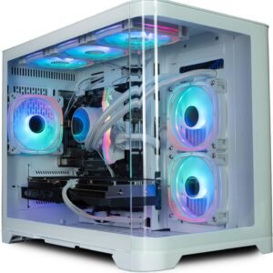 IONZ Gaming PC - Desktop Computer, Ryzen 7 5700X, Radeon RX 7600 XT, 16GB RAM, 1TB NVMe SSD, 240mm AIO, Windows 11, 600W 80+ PSU, USB WiFi, Flow, White
