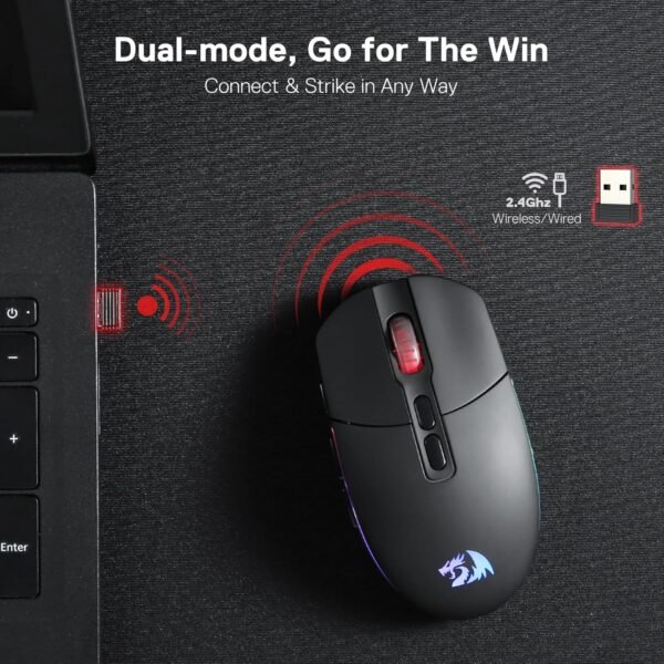 Redragon M719 Pro Wireless Optical Gaming Mouse, 8 Programmable Buttons, RGB Backlit, 10,000 DPI, Ergonomic PC Computer Gaming Mice with Fire Button - Image 3