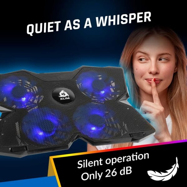 KLIM Wind Laptop Cooling Pad - More than 500 000 units sold - New Version - The Most Powerful Rapid Action Cooling Fan - Laptop Stand with 4 Cooling Fans at 1200 RPM - USB Fan - PS5 PS4 - RGB - Image 7