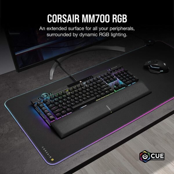 Corsair MM700 RGB Extended Cloth Gaming Mouse Pad - 36.6" x 15.8" - 360° RGB Lighting - Two USB Port Hub - Thick Rubber - Black (Renewed) - Image 2