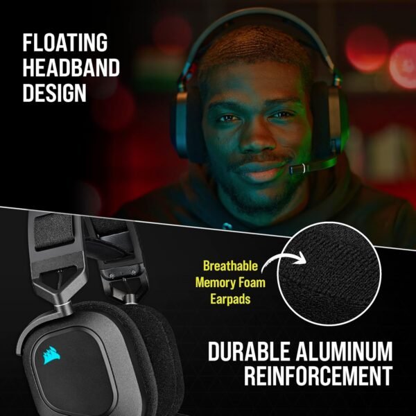 CORSAIR HS80 RGB Over Ear WIRELESS Multiplatform Gaming Headset – Dolby Atmos – Omni-Directional Microphone – iCUE Compatible – PC, Mac, PS5, PS4 – Carbon - Image 5