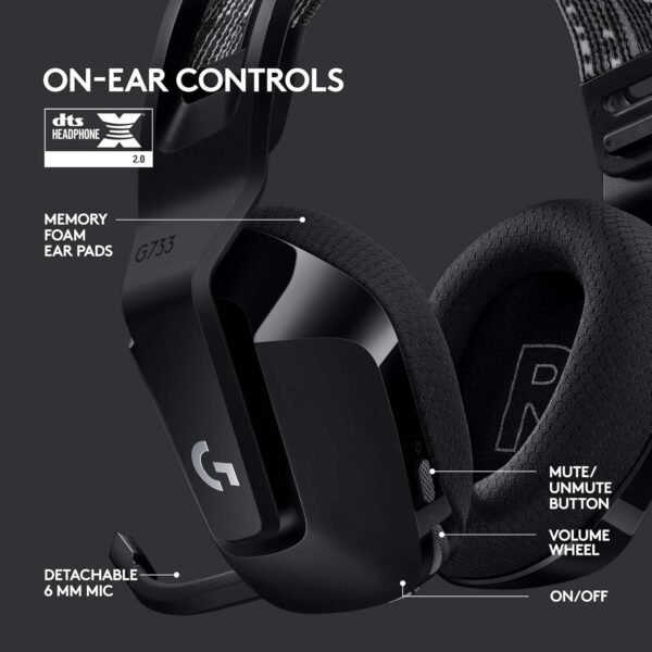 Logitech G G733 LIGHTSPEED Wireless Gaming Headset with suspension headband, LIGHTSYNC RGB, Blue VO!CE mic technology and PRO-G audio drivers, Lightweight, 29 Hour battery life, 20m range - Black - Image 6