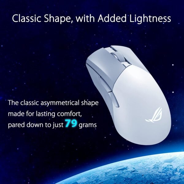 ASUS ROG Gladius III Wireless AimPoint Gaming Mouse, Connectivity (24GHz RF, Bluetooth, Wired), 36000 DPI sensor, 6 programmable buttons, ROG SpeedNova, Replaceable switches, Paracord cable, White - Image 4