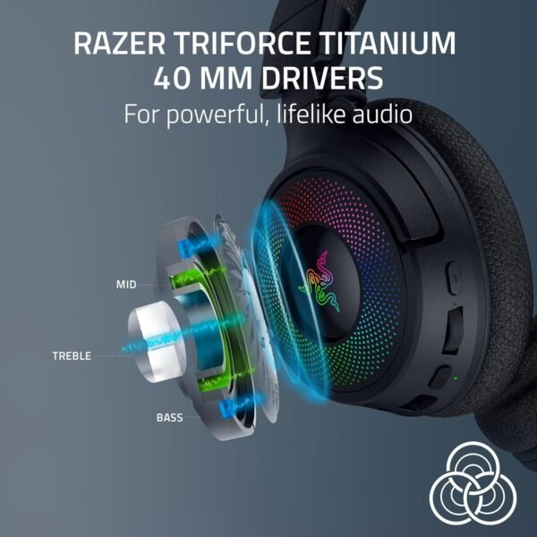 Razer Kraken V4 Wireless Gaming Headset: 2.4GHz, Bluetooth, USB - Super Wideband Mic - 40 mm Drivers - 9 Zone RGB Lighting - for PC, Mac, PS5, Nintendo Switch, Steam Deck, Smartphone - Black - Image 5
