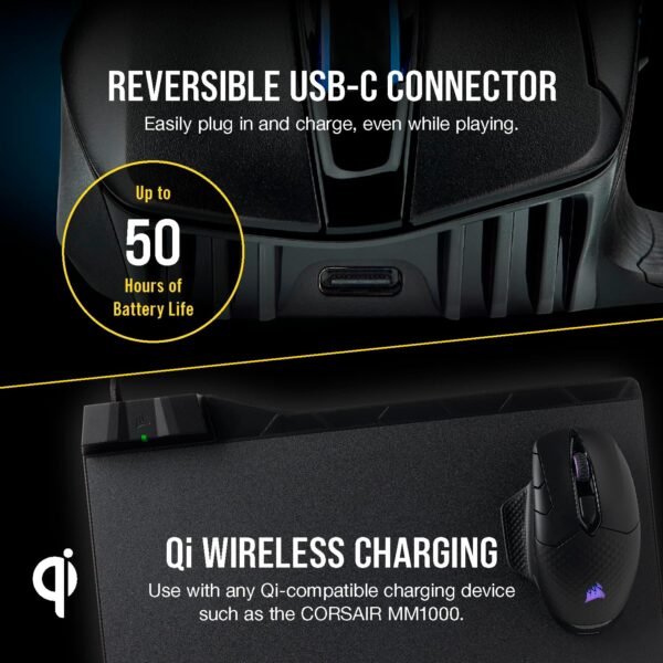 CORSAIR DARK CORE RGB PRO SE Wireless FPS/MOBA Gaming Mouse with Qi Wireless Charging – 18,000 DPI – 8 Programmable Buttons – Sub-1ms Wireless – iCUE Compatible – PC, Mac, PS5, PS4, Xbox – Black - Image 6