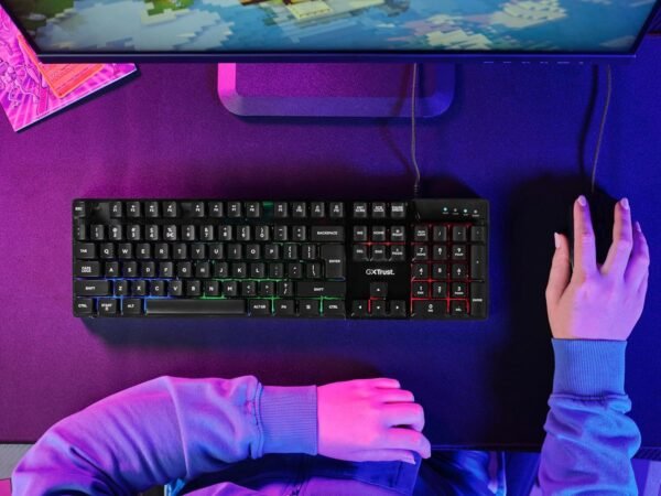 Trust Gaming GXT 835 Azor Gaming Keyboard with QWERTY UK Layout, LED Lighting, Game Mode, 12 Multimedia Keys, Anti-ghosting, Membrane Wired USB Keyboard for PC, Computer, Laptop - Black - Image 8