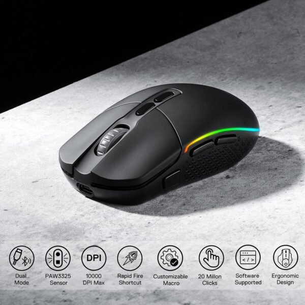 Redragon M719 Pro Wireless Optical Gaming Mouse, 8 Programmable Buttons, RGB Backlit, 10,000 DPI, Ergonomic PC Computer Gaming Mice with Fire Button - Image 2