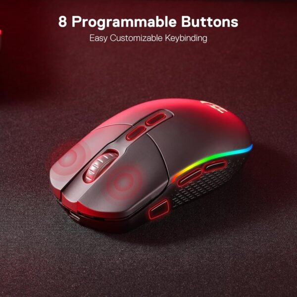 Redragon M719 Pro Wireless Optical Gaming Mouse, 8 Programmable Buttons, RGB Backlit, 10,000 DPI, Ergonomic PC Computer Gaming Mice with Fire Button - Image 5