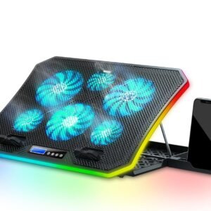 TopMate C12 Laptop Cooling Pad RGB Gaming Notebook Cooler for Desk and Lap Use, Laptop Fan Stand 8 Adjustable Heights with 6 Quiet Fans and Phone Holder, for 15.6-17.3 Inch Laptops -Ice Blue LED Light