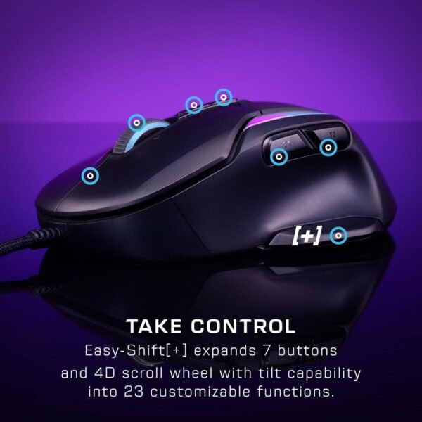 TURTLE BEACH Kone II – Wired Ergonomic RGB Gaming Mouse, 26K DPI Optical Sensor, 100M Click Life Optical Switches, 23 Customizable Inputs, 4D Scroll Wheel, Pure PTFE glides - Ash Black - Image 16