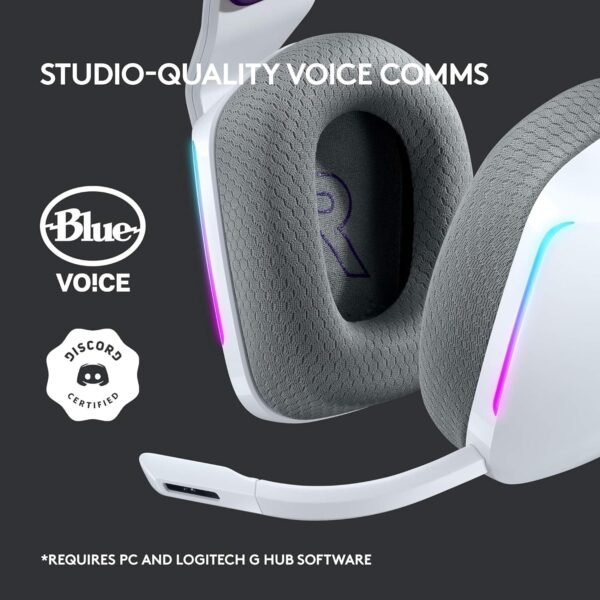 Logitech G733 LIGHTSPEED Wireless Gaming Headset with suspension headband, LIGHTSYNC RGB, Blue VO!CE mic technology and PRO-G audio drivers, Lightweight, 29 Hour battery life, 20m range - White - Image 10