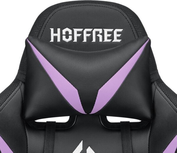 HOFFREE Gaming Chair Massage with Bluetooth Speakers and Led Lights Ergonomic Computer Gaming Chair with Footrest RGB Video Game Chair with High Back Lumbar Support Purple and Black - Image 6