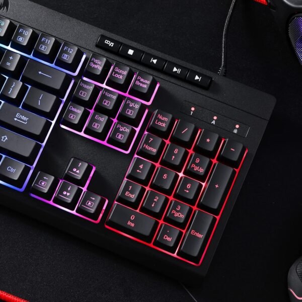Redragon K512 Shiva RGB Backlit Membrane Gaming Keyboard US-Layout with Multimedia Keys, Linear Mechanical-Feel Switch, 6 Extra On-Board Macro Keys, Dedicated Media Control, Detachable Wrist Rest - Image 8