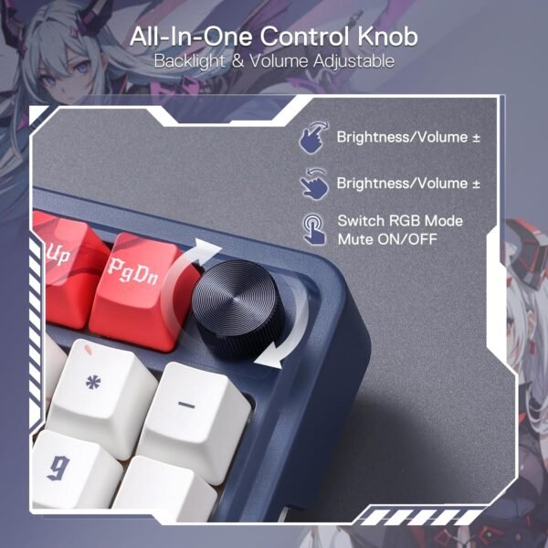 Redragon K686 PRO 98 Keys Wireless Gasket RGB Gaming Keyboard, 3-Modes Anime Mechanical Keyboard w/Hot-Swap Socket, Dedicated Knob Control & Sound Absorbing Pads, Custom Hi-Fi Linear Switch - Image 8