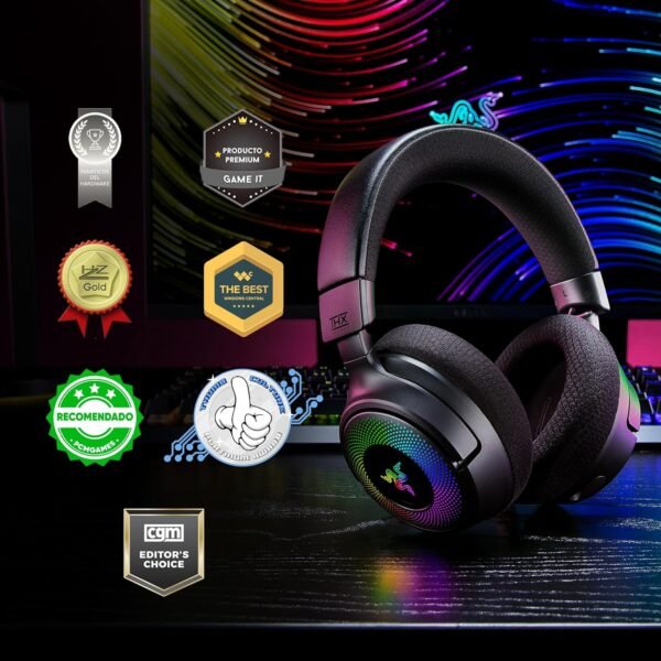 Razer Kraken V4 Wireless Gaming Headset: 2.4GHz, Bluetooth, USB - Super Wideband Mic - 40 mm Drivers - 9 Zone RGB Lighting - for PC, Mac, PS5, Nintendo Switch, Steam Deck, Smartphone - Black - Image 2