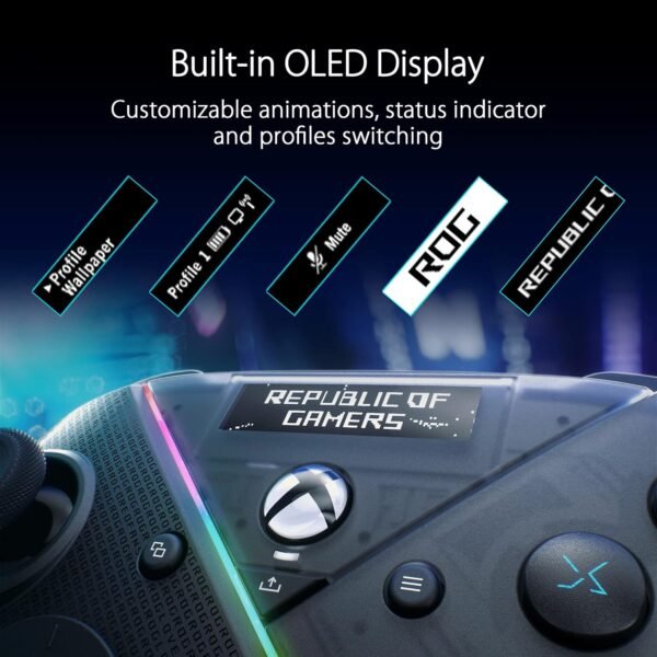 Asus ROG Raikiri Pro Wireless PC controller, OLED display, USB-C/24GHz/BT on PC, USB-C on Xbox, 4 remappable rear buttons, step/linear triggers, adjustable joystick sensitivity, 35mm jack, ESS DAC - Image 2