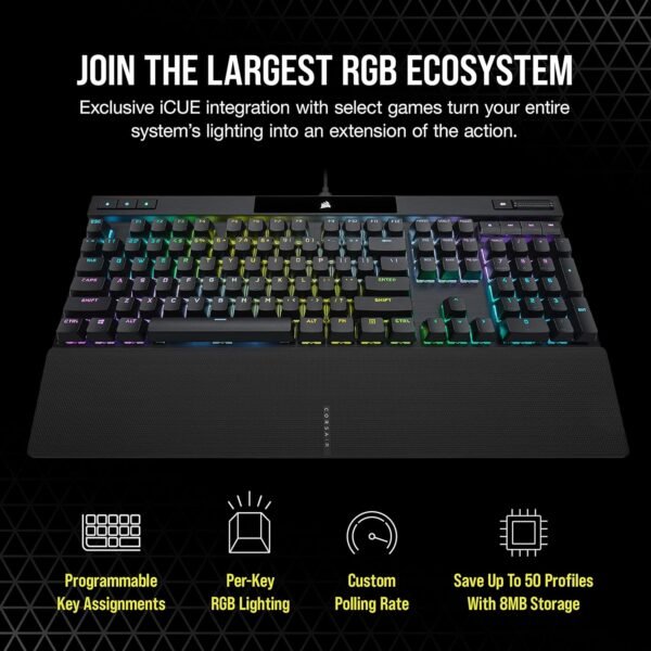 CORSAIR K70 RGB PRO Mechanical Wired Gaming Keyboard – Cherry MX Red Linear Switches, SOCD, PBT Double-Shot Keycaps, 8000Hz Hyper-Polling, NKRO, Anti-Ghosting, Tournament Switch, QWERTY UK – Black - Image 7