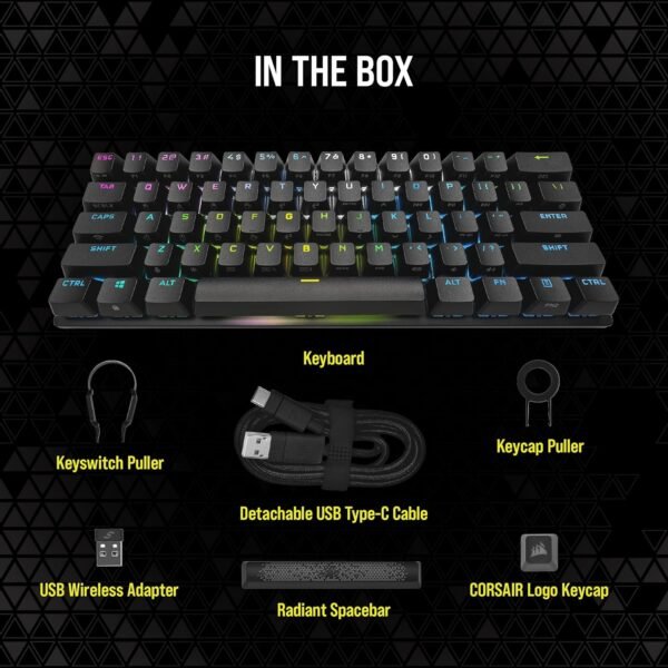 CORSAIR K70 PRO MINI WIRELESS RGB 60% Mechanical Gaming Keyboard – Swappable CHERRY MX RED Switches – PBT Double-Shot Keycaps – iCUE Compatible – PC, Mac, PS5, PS4, Xbox – QWERTY UK – Black - Image 8