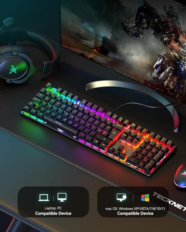 TECKNET Mechanical Gaming Keyboard - Red Switches Mechanical Keyboard with 109 Keys, 24 LED Lighting Modes, Fully Programmable Keys & Anti-Ghosting for Gaming, PC, Windows, Gamer, Office, UK Layout - Image 7