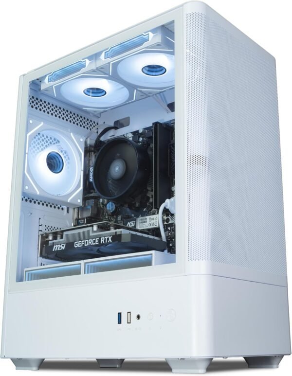 IONZ Gaming PC - AMD Ryzen 5 5500, Nvidia RTX 3050, 16GB RAM, 500GB NVMe SSD, Windows 11, 500W 80+ PSU, WiFi, Spin Mesh - White