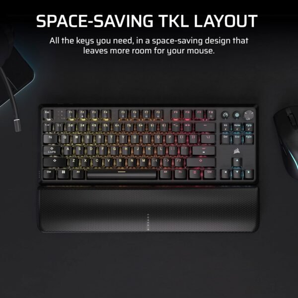 CORSAIR K70 CORE TKL WIRELESS RGB Tenkeyless Mechanical Gaming Keyboard – Pre-Lubed MLX Red v2 Linear Switches, SOCD, ABS Double-Shot Keycaps, Sound Dampening, 1000Hz Polling, QWERTY UK – Black - Image 3