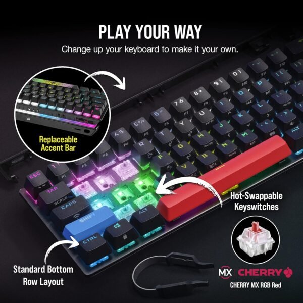CORSAIR K70 PRO MINI WIRELESS RGB 60% Mechanical Gaming Keyboard – Swappable CHERRY MX RED Switches – PBT Double-Shot Keycaps – iCUE Compatible – PC, Mac, PS5, PS4, Xbox – QWERTY UK – Black - Image 3